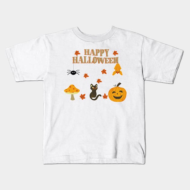 Happy Halloween Kids T-Shirt by Honu Art Studio